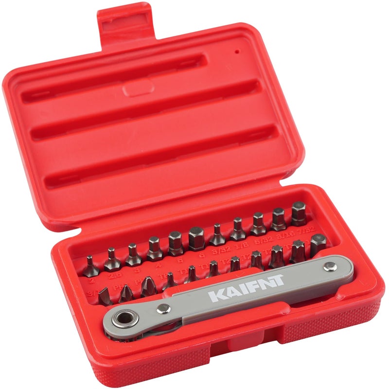 KAIFNT K451 Ultra Low Profile Screwdriver Bit Set with Mini Ratchet Wrench, 1/4-Inch Drive, 23-Piece - Image 1